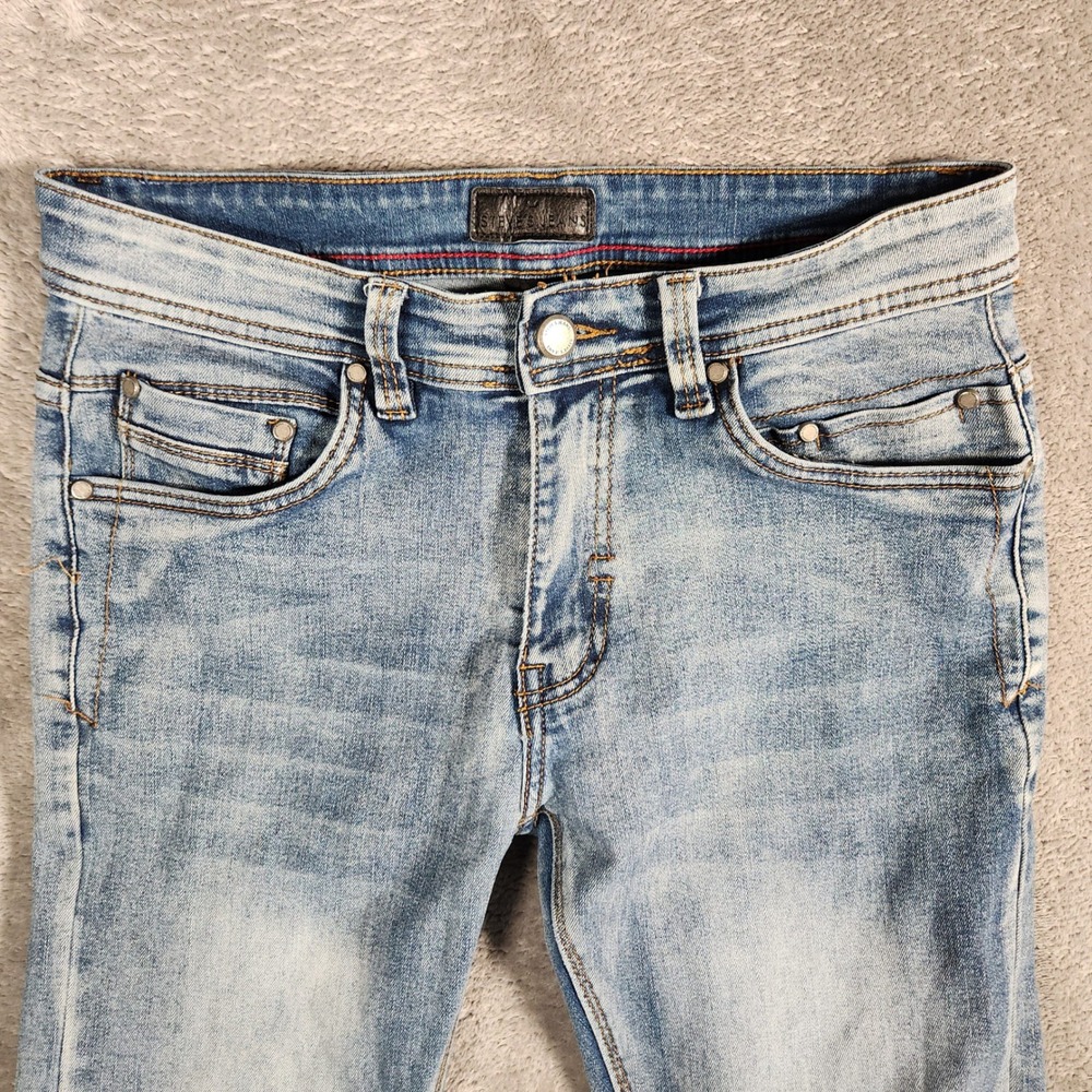 Steve's Jeans Men's 30X30 Blue Slim Light Wash Stretch SU9DJMURST PAINT STAIN - Picture 6 of 12